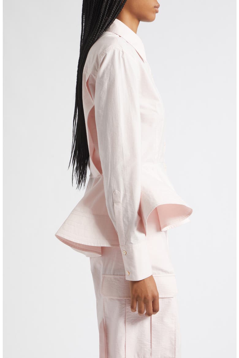 Cotton Blend Peplum Button-Up Shirt, Alternate, color, BABY PINK