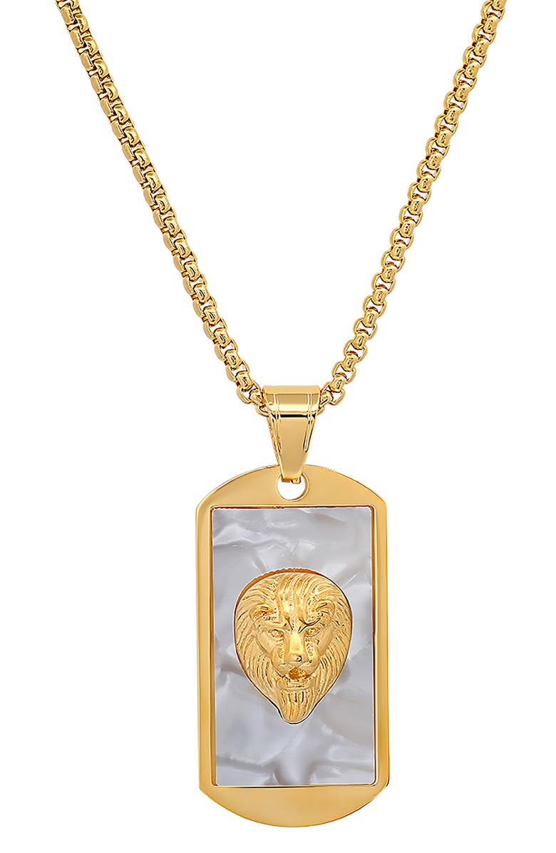HMY JEWELRY Men's 18K Gold Plated Stainless Steel Lion Dog Tag Pendant Necklace, Main, color, 