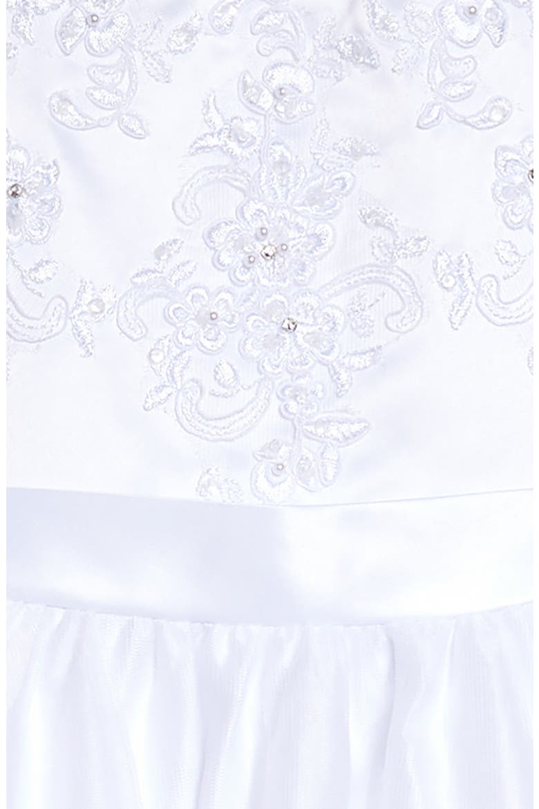 Beaded Bodice Satin & Tulle Communion Dress, Alternate, color, WHITE