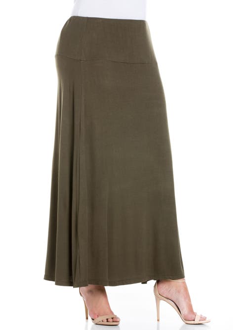 24seven Comfort Apparel Plus Size Comfortable Fit Elastic Waist Maxi Skirt In Green