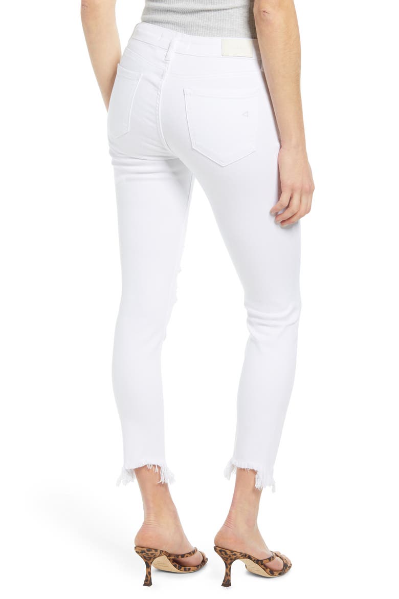 Ripped Raw Step Hem Ankle Skinny Jeans, Alternate, color, WHITE