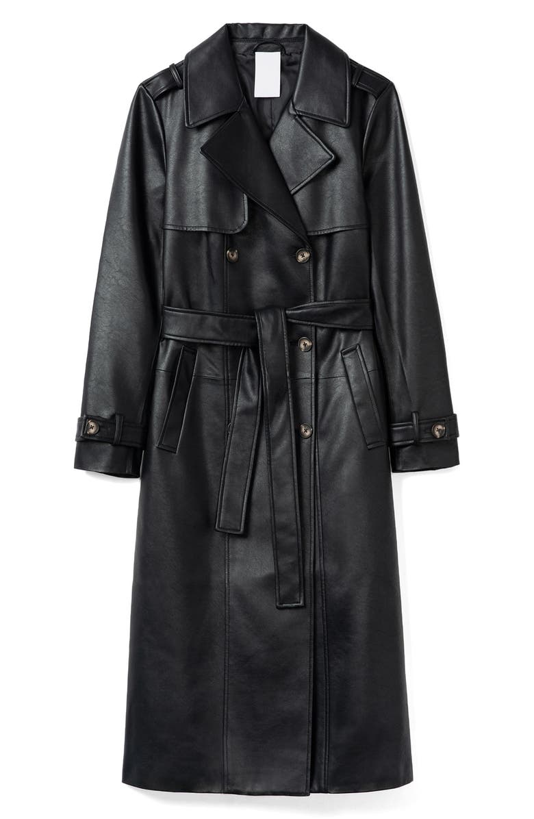 Noize Leather Trench Coat, Alternate, color, Black