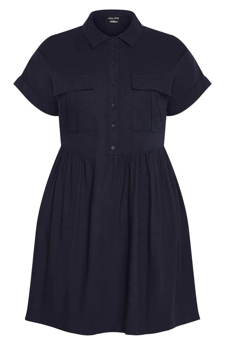 City Chic Lyra Tiered Shirtdress, Alternate, color, Navy