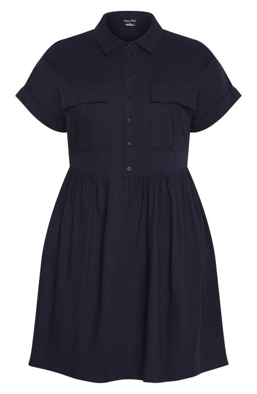 City Chic Lyra Tiered Shirtdress In Navy
