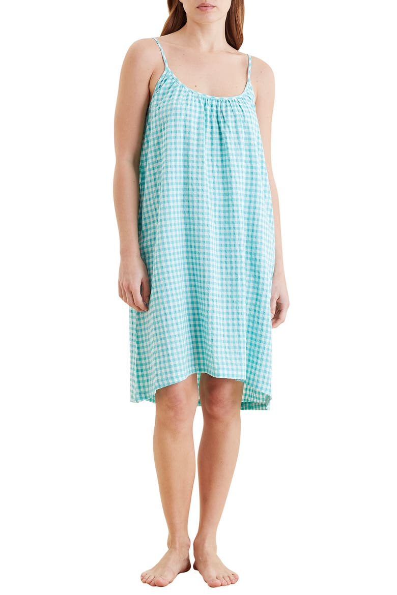 Gingham Seersucker Nightgown, Main, color, BLUE TURQUOISE