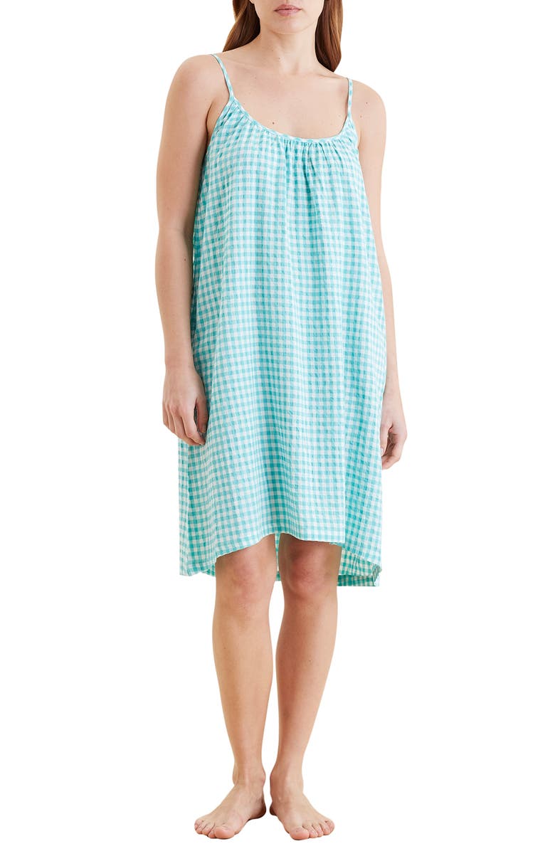 Papinelle Gingham Seersucker Nightgown, Main, color, Blue Turquoise