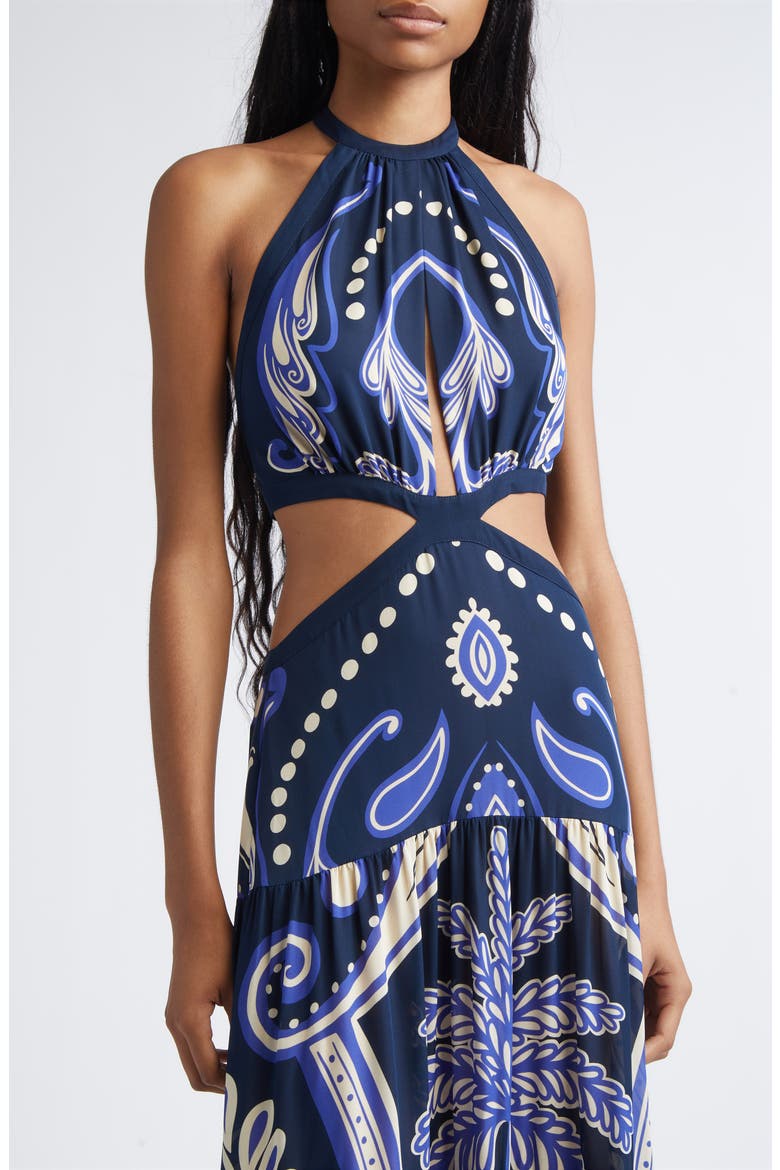 Floral Paisley Double Silk Georgette Maxi Dress, Alternate, color, NAVY / ECRU