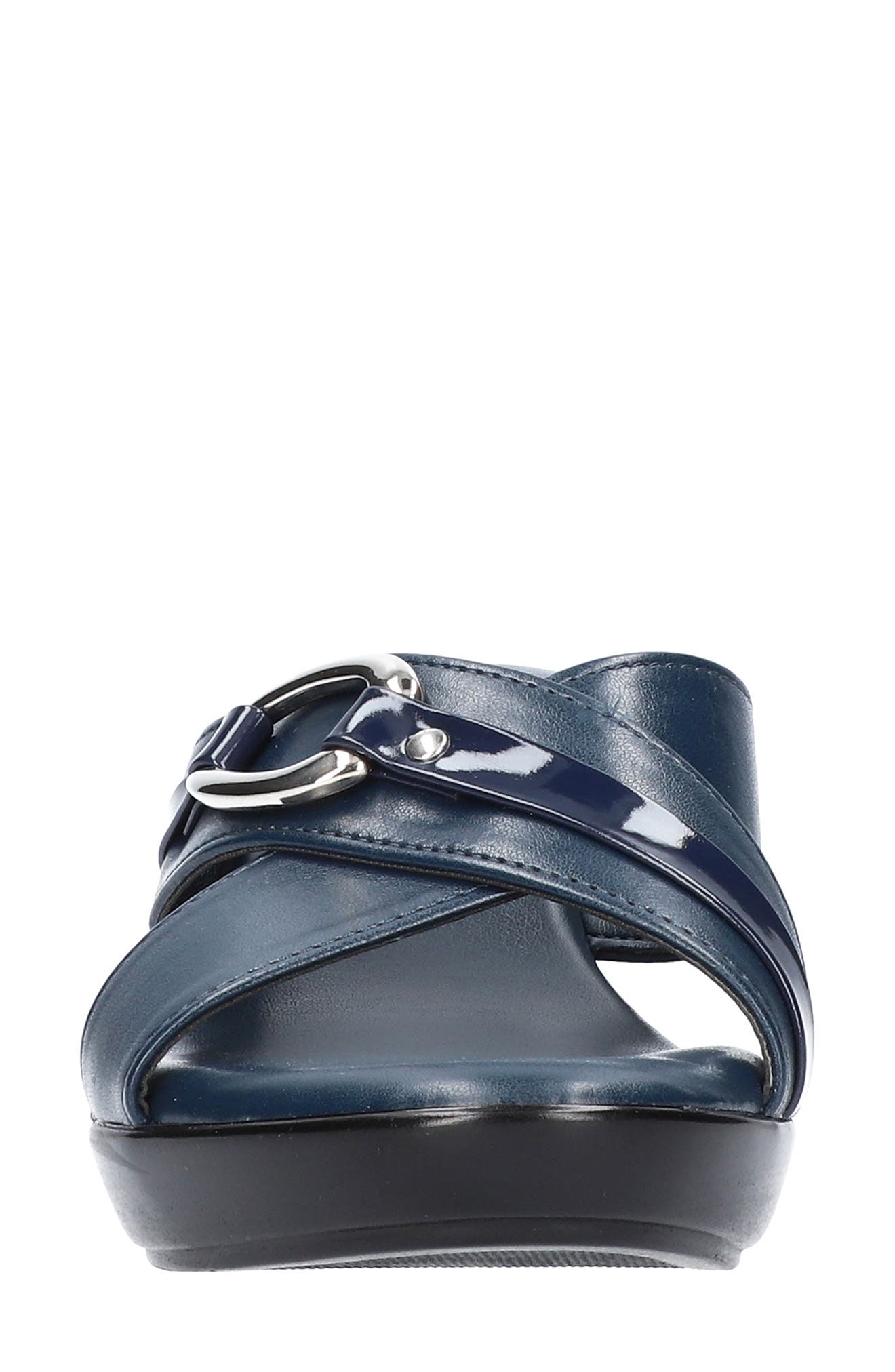 Deusilla Wedge Slide Sandal, Alternate, color, NAVY PATENT FAUX LEATHER