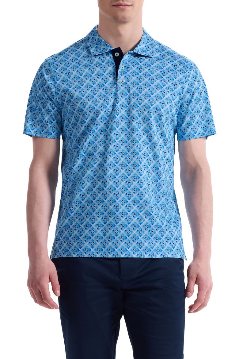 Hendrix Digital Floral Tile Print Pima Cotton Polo, Main, color, ICE