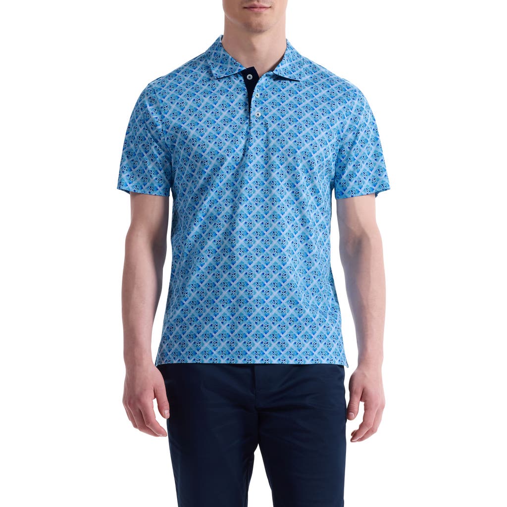Bugatchi Hendrix Digital Floral Tile Print Pima Cotton Polo In Blue