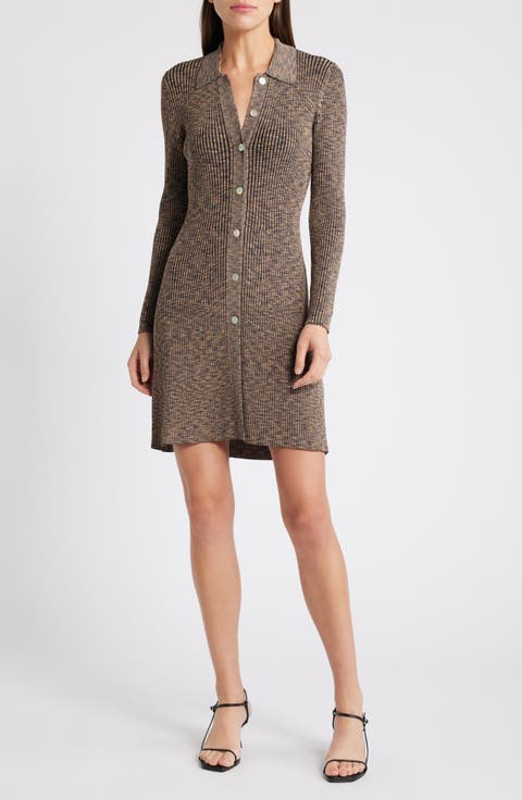 Nikki Space Dye Rib Long Sleeve Sweater Minidress