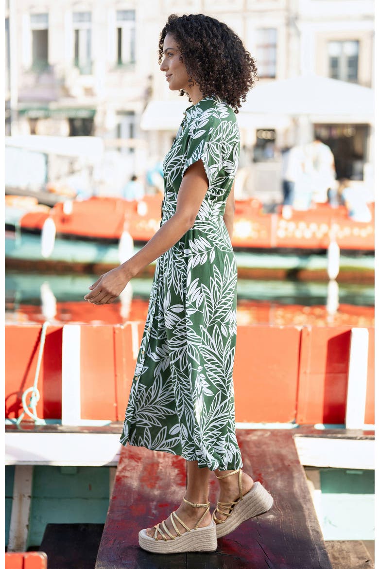 Leaf Print Midi Shirt Dress, Alternate, color, Green