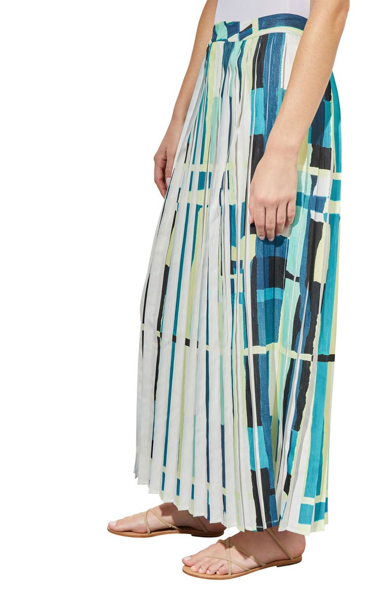 Ming Wang Abstract Print A-Line Skirt, Alternate, color, Berm/ Lim/ Whb
