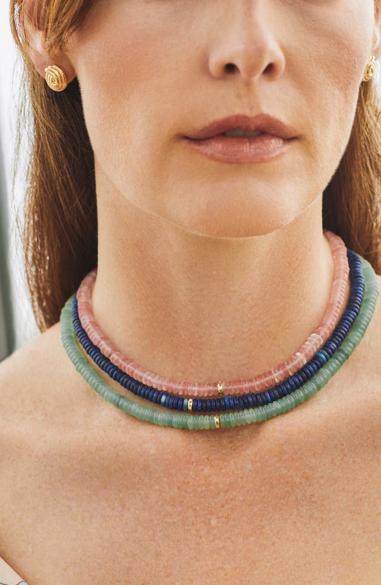 EF Collection Semiprecious Stone Rondelle Bead Necklace, Alternate, color, 14K Yellow Gold / Aventurine