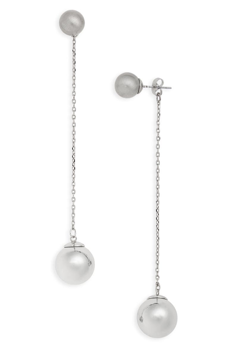 Double Sphere Front/Back Earrings, Main, color, SILVER