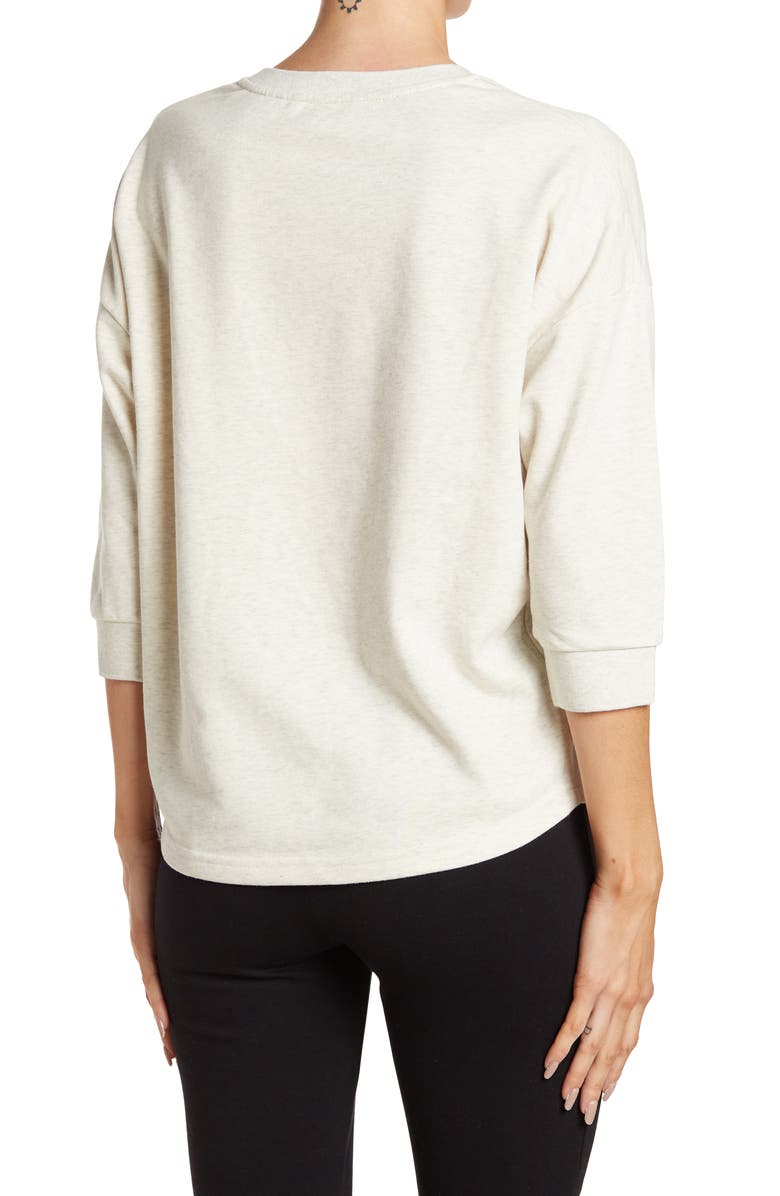 FRNCH Navy Woven Design 3/4 Sleeve Top, Alternate, color, 