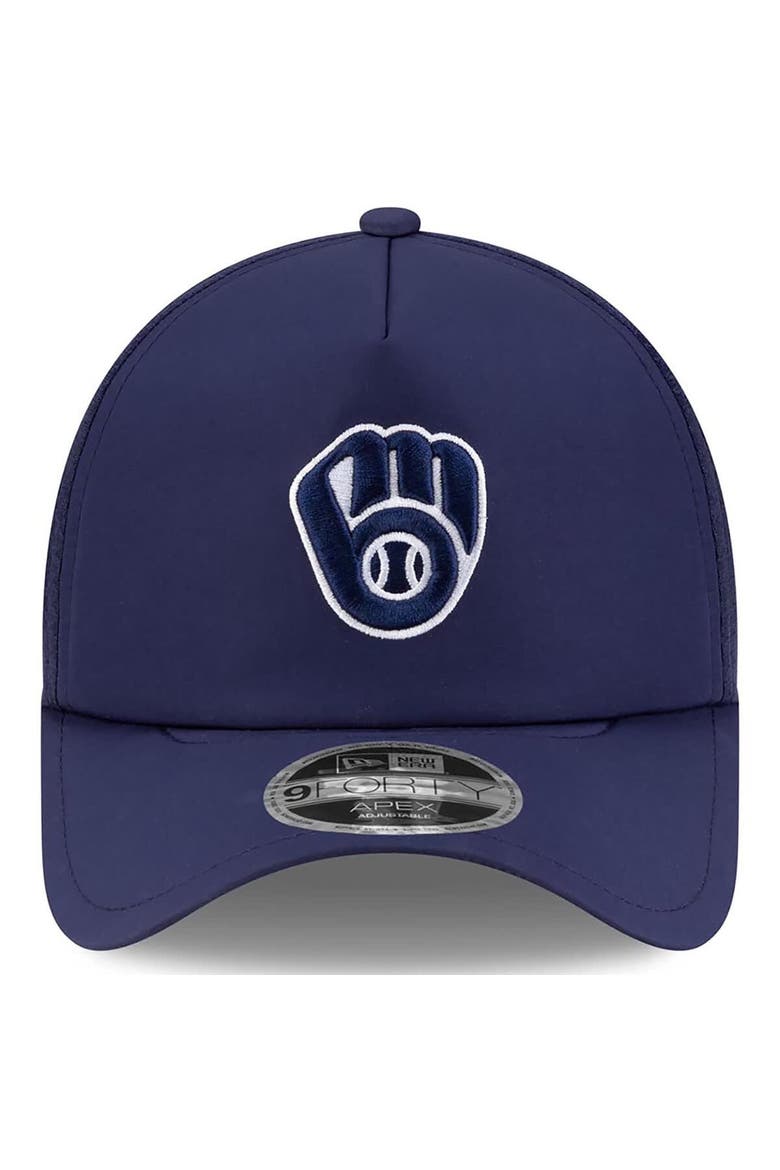Men's New Era Navy Milwaukee Brewers 2026 Batting Practice Apex 9FORTY Adjustable Trucker Hat, Alternate, color, Navy
