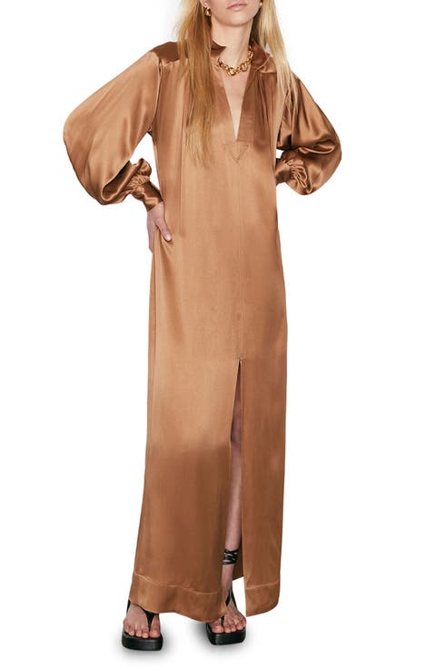 Long Sleeve Silk Caftan Maxi Dress