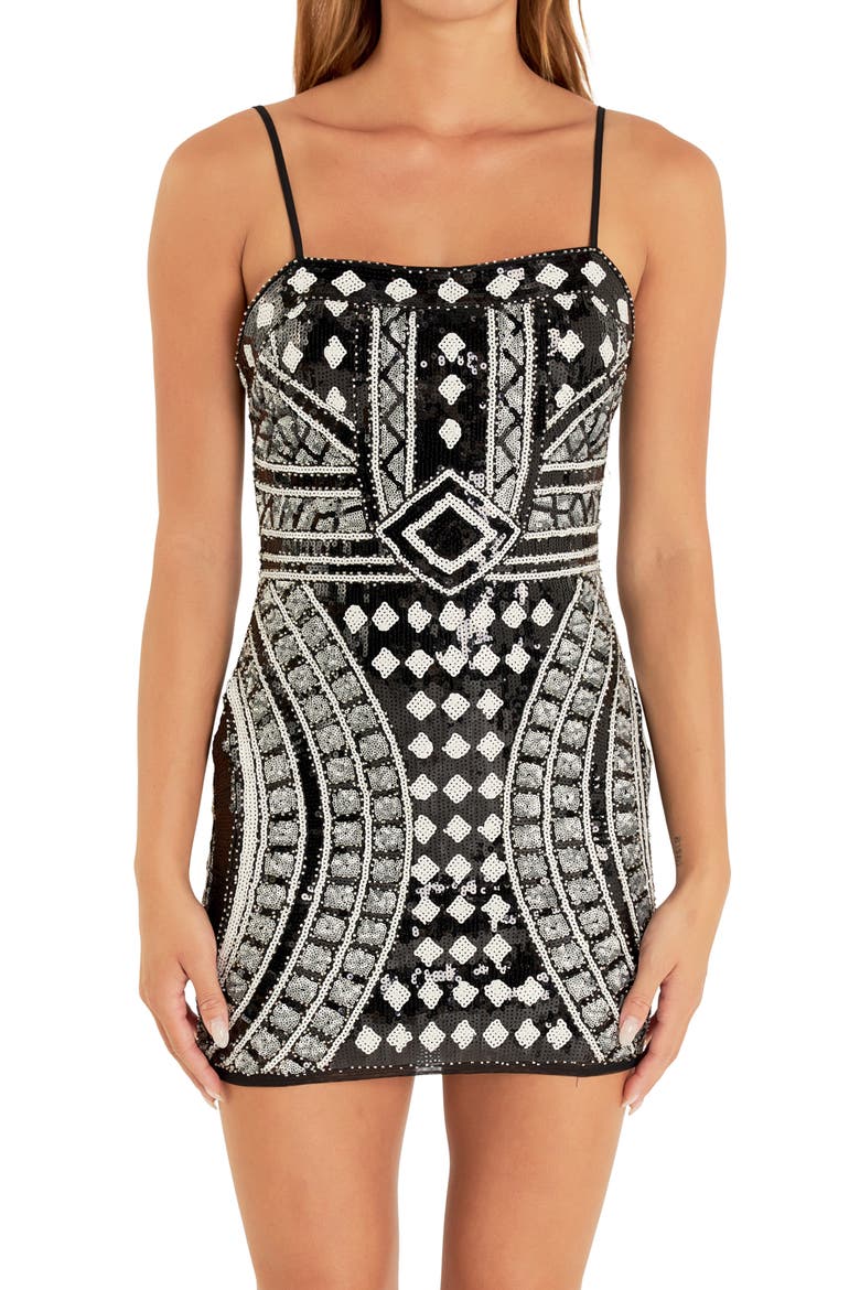 Sequin Beaded Minidress, Alternate, color, BLACK