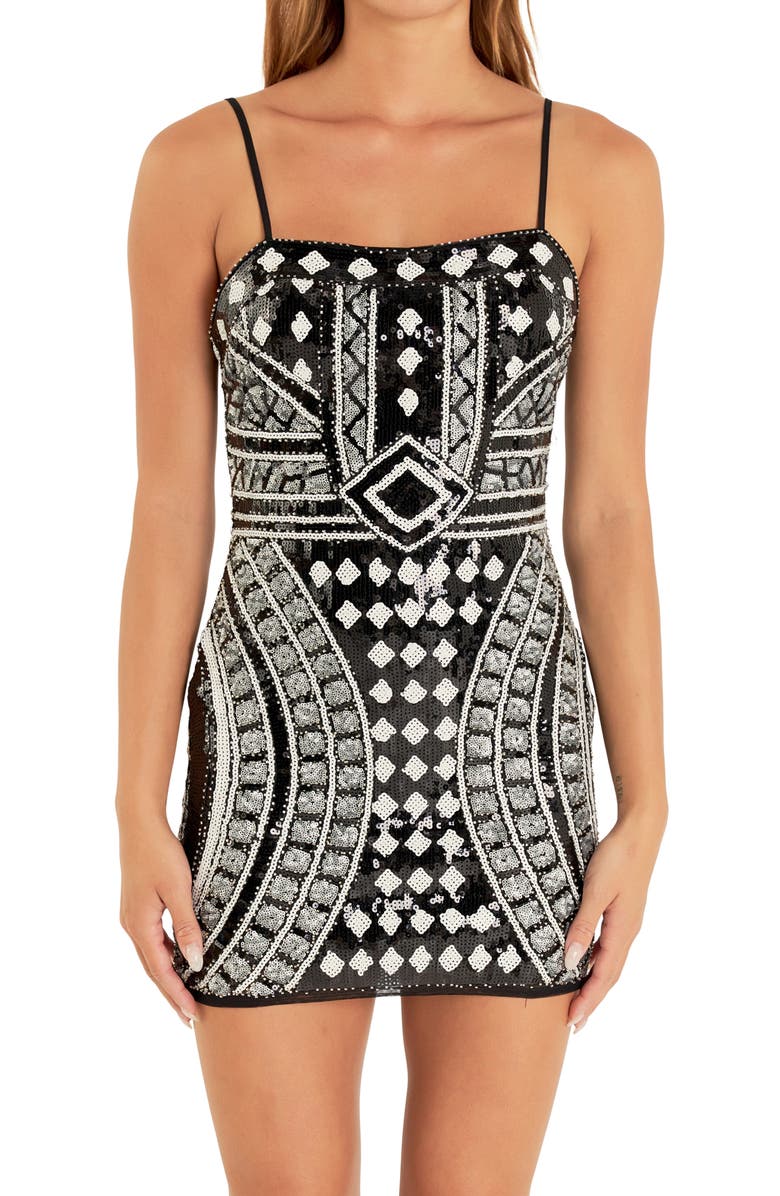 Endless Rose Sequin Beaded Minidress, Alternate, color, Black