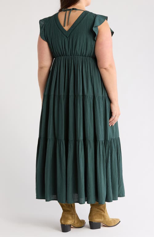 Treasure & Bond Crinkle Finish Flutter Sleeve Maxi Dress In Green