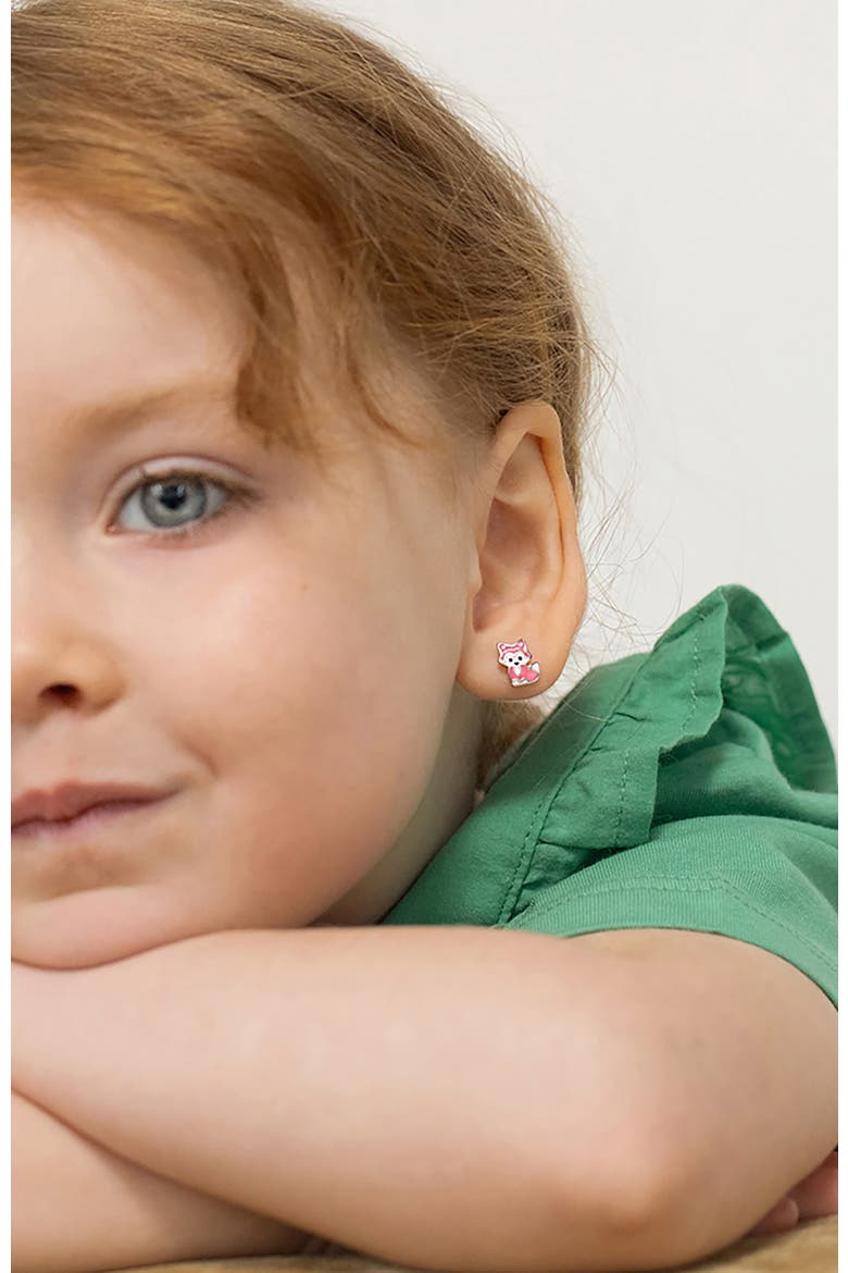 Little Fox Earrings, Alternate, color, Pink & White