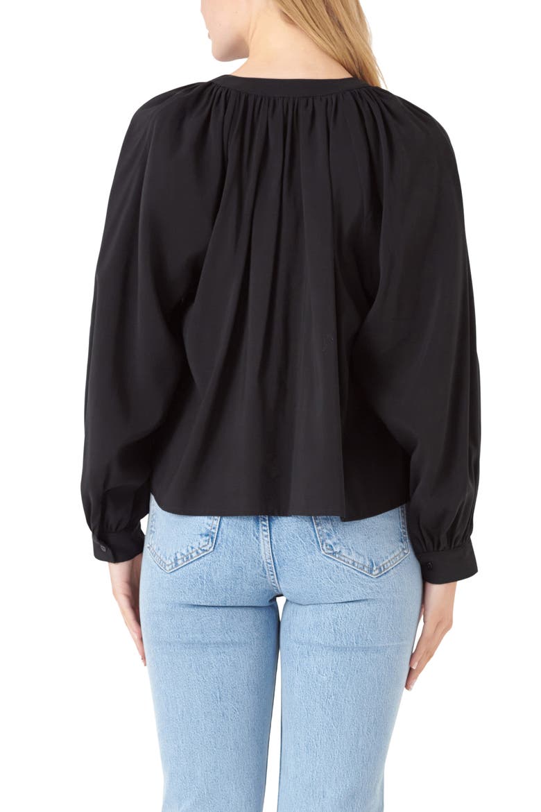 Shirred Long Sleeve Button-Up Shirt, Alternate, color, BLACK