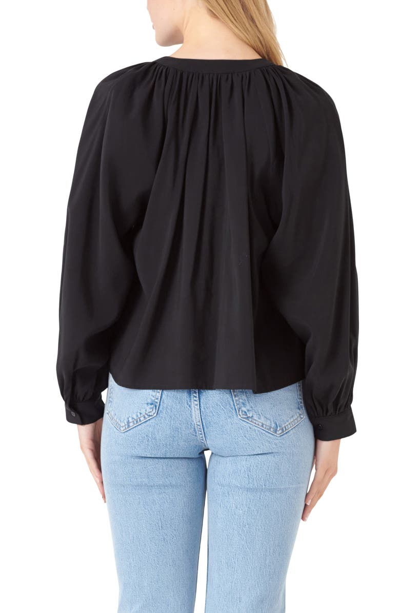 English Factory Shirred Long Sleeve Button-Up Shirt, Alternate, color, Black