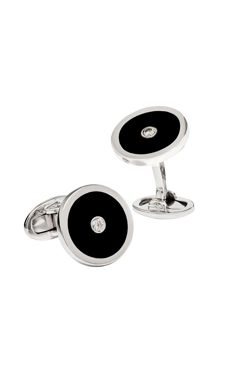 Jan Leslie Black Onyx and Diamond Sterling Silver Round Cufflinks, Main, color, Black