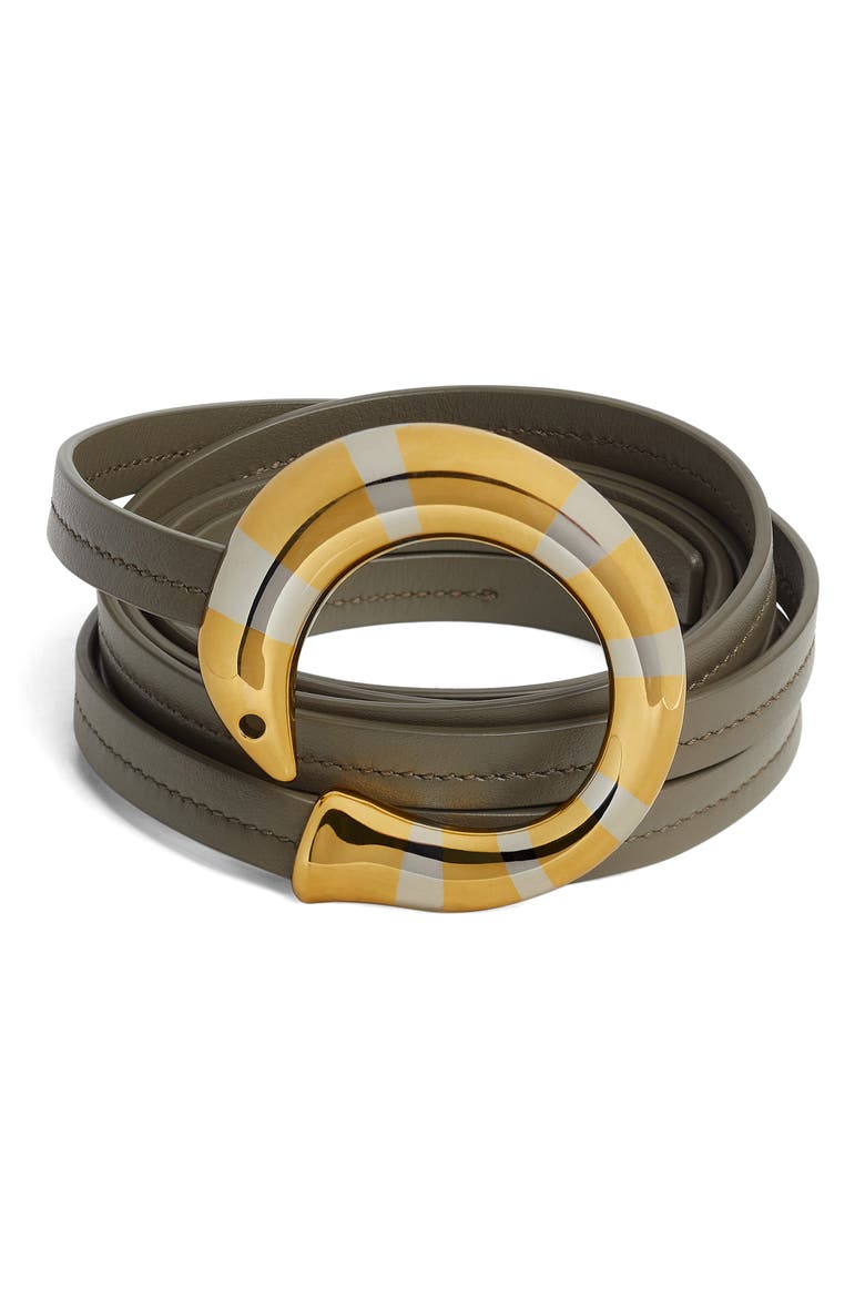 Sardine Leather Belt, Main, color, CYPRESS-M BRASS-S