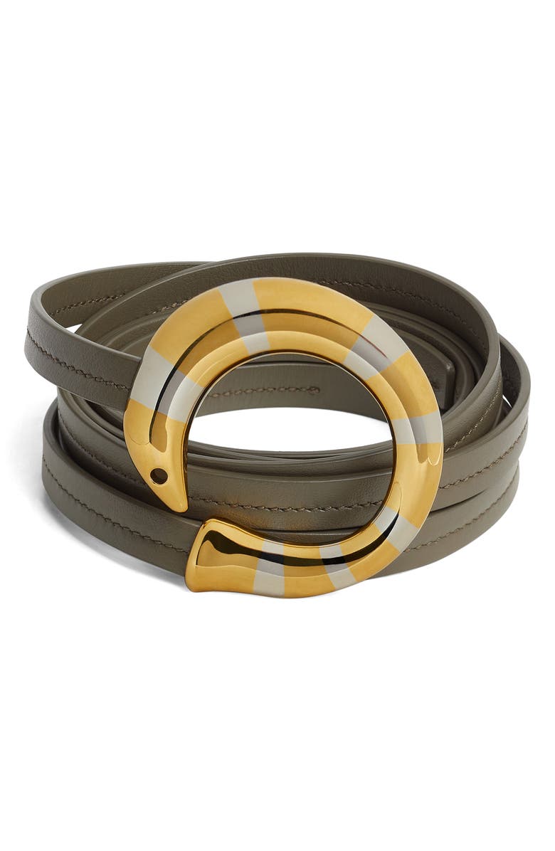 Bottega Veneta Sardine Leather Belt, Main, color, Cypress-M Brass-S