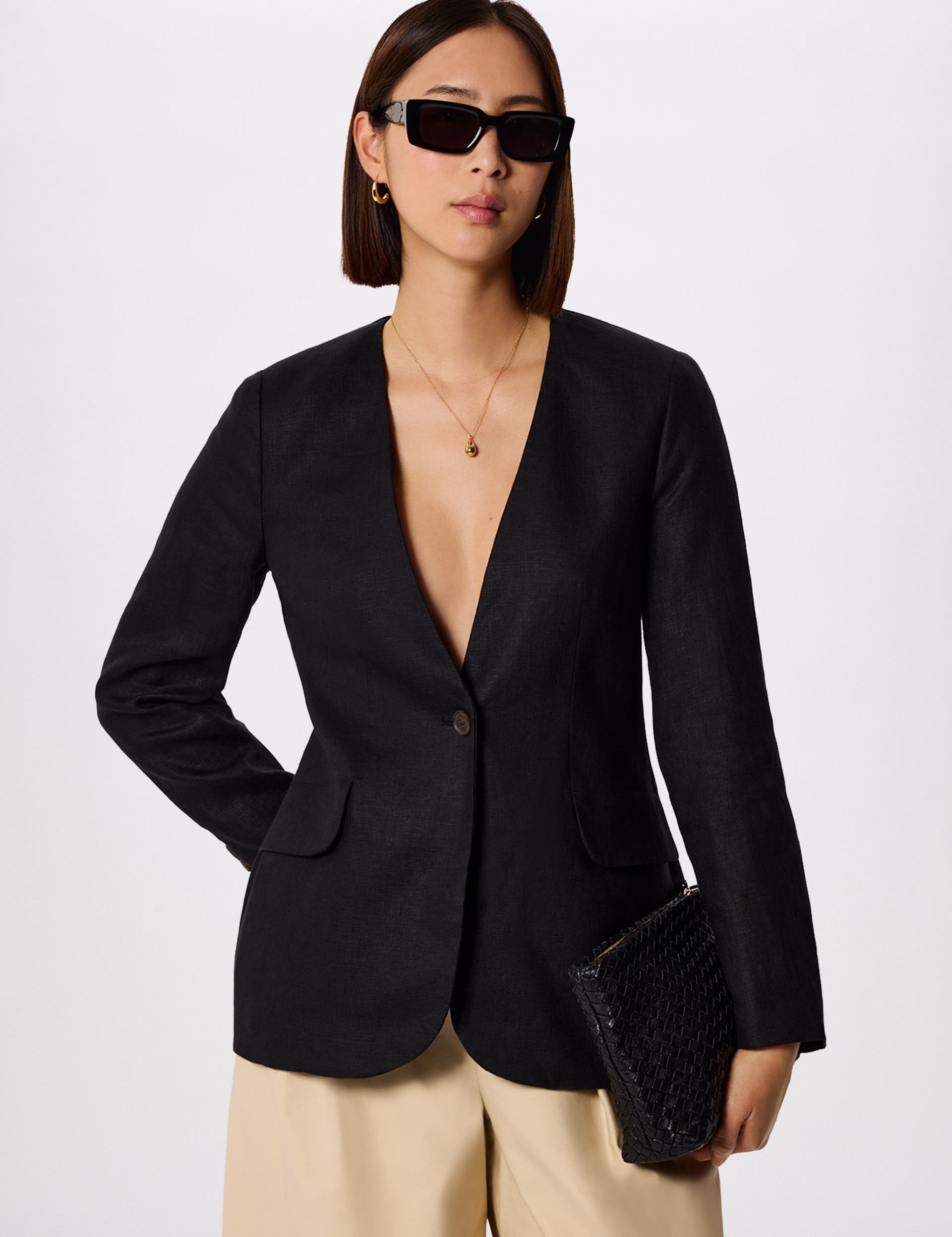 Collarless Linen Blazer