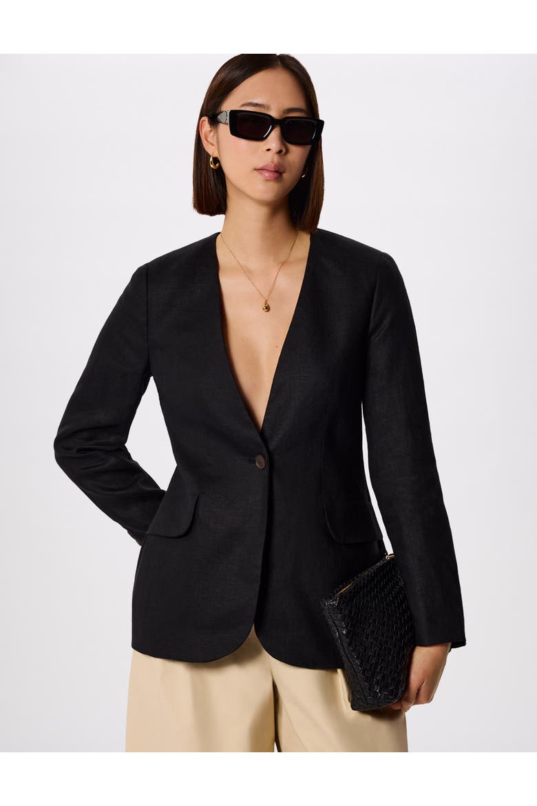 Collarless Linen Blazer, Main, color, Black