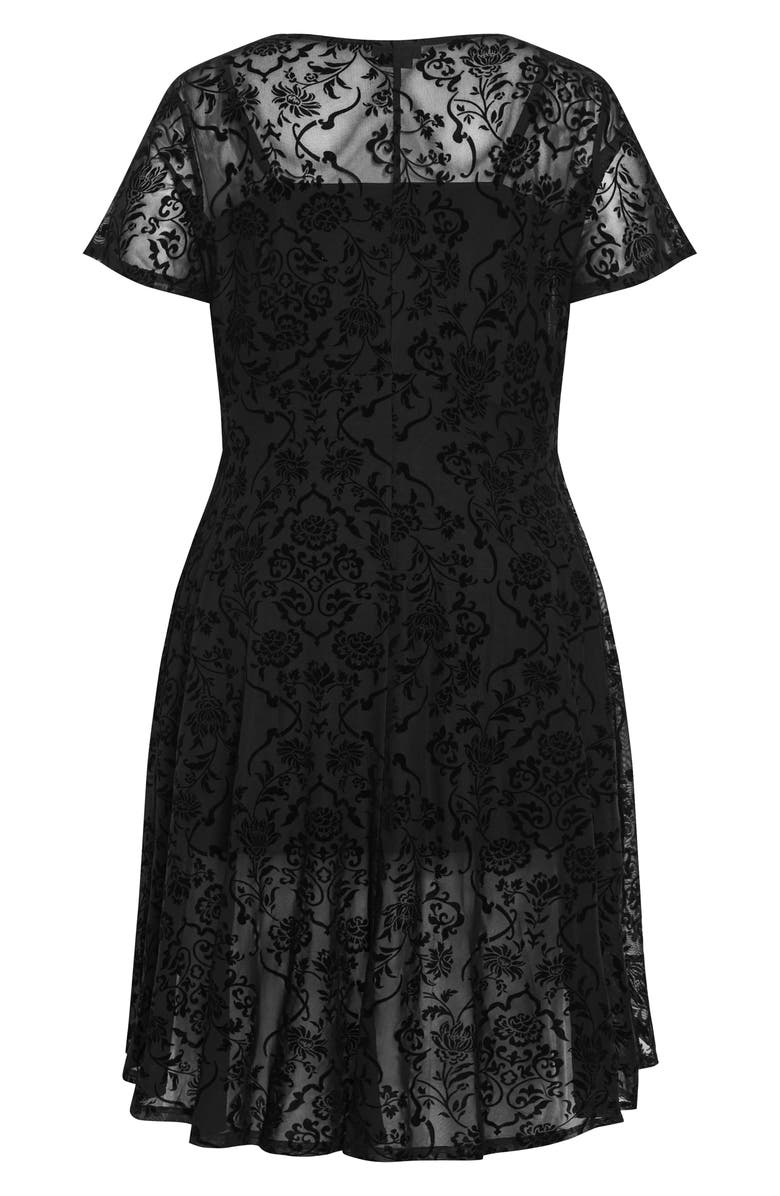 City Chic Sienna Velvet Burnout High-Low Dress, Alternate, color, Black