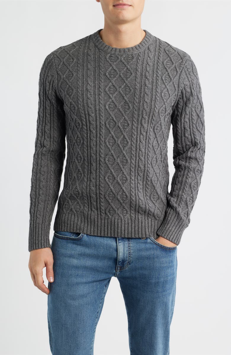 James Campbell Foyer Cable Stitch Cotton & Wool Blend Sweater, Main, color, Coal