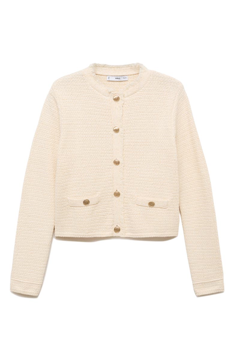 MANGO Frayed Edge Cardigan, Alternate, color, Ecru