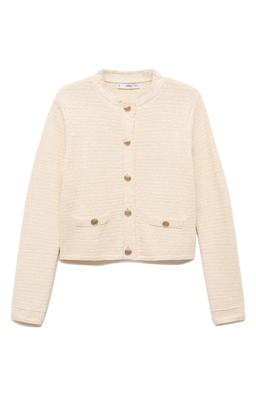 Mango Knitted Cardigan With Frayed Ends In White