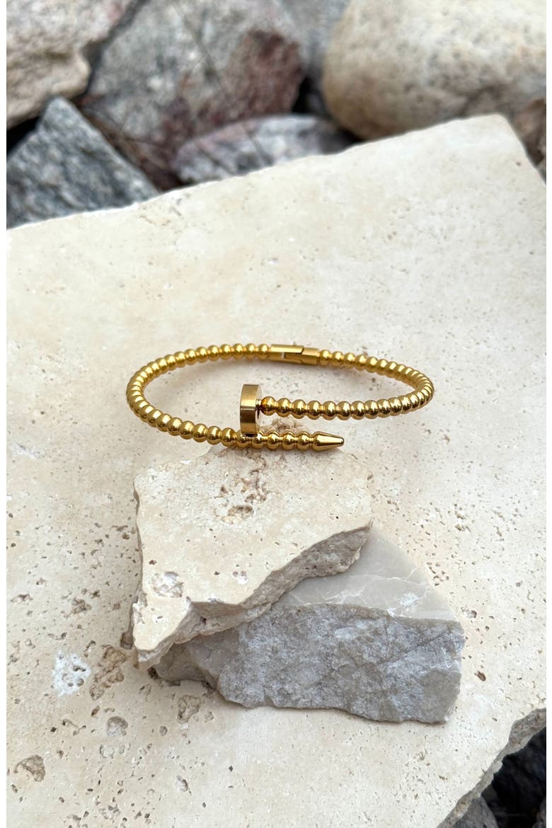 18K Gold Plated Nail Textured Hinged Bracelet, Alternate, color, GOLD