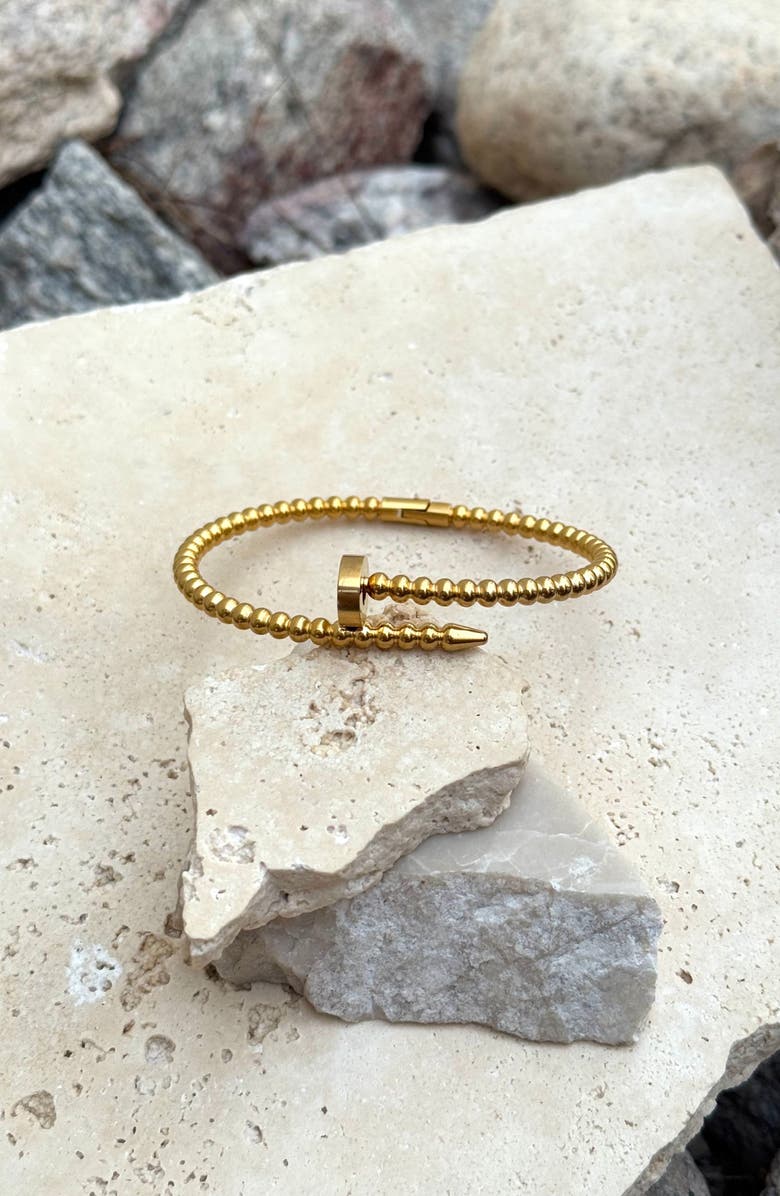 Adornia 18K Gold Plated Nail Textured Hinged Bracelet, Alternate, color, Gold