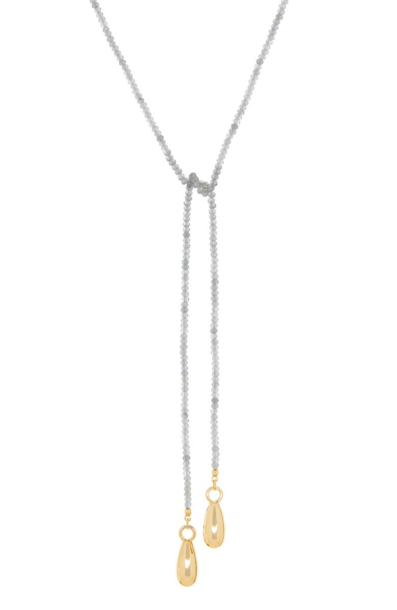 MARLYN SCHIFF Sage Beaded Bean Pendant Lariat Necklace, Main, color, Gold Plated Labradorite