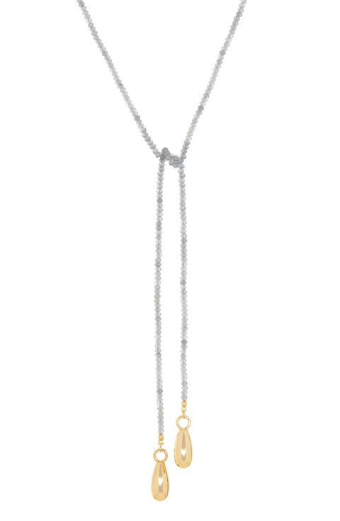 Sage Beaded Bean Pendant Lariat Necklace