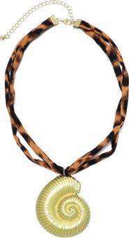 Adornia Shell Pendant Leopard Print Necklace