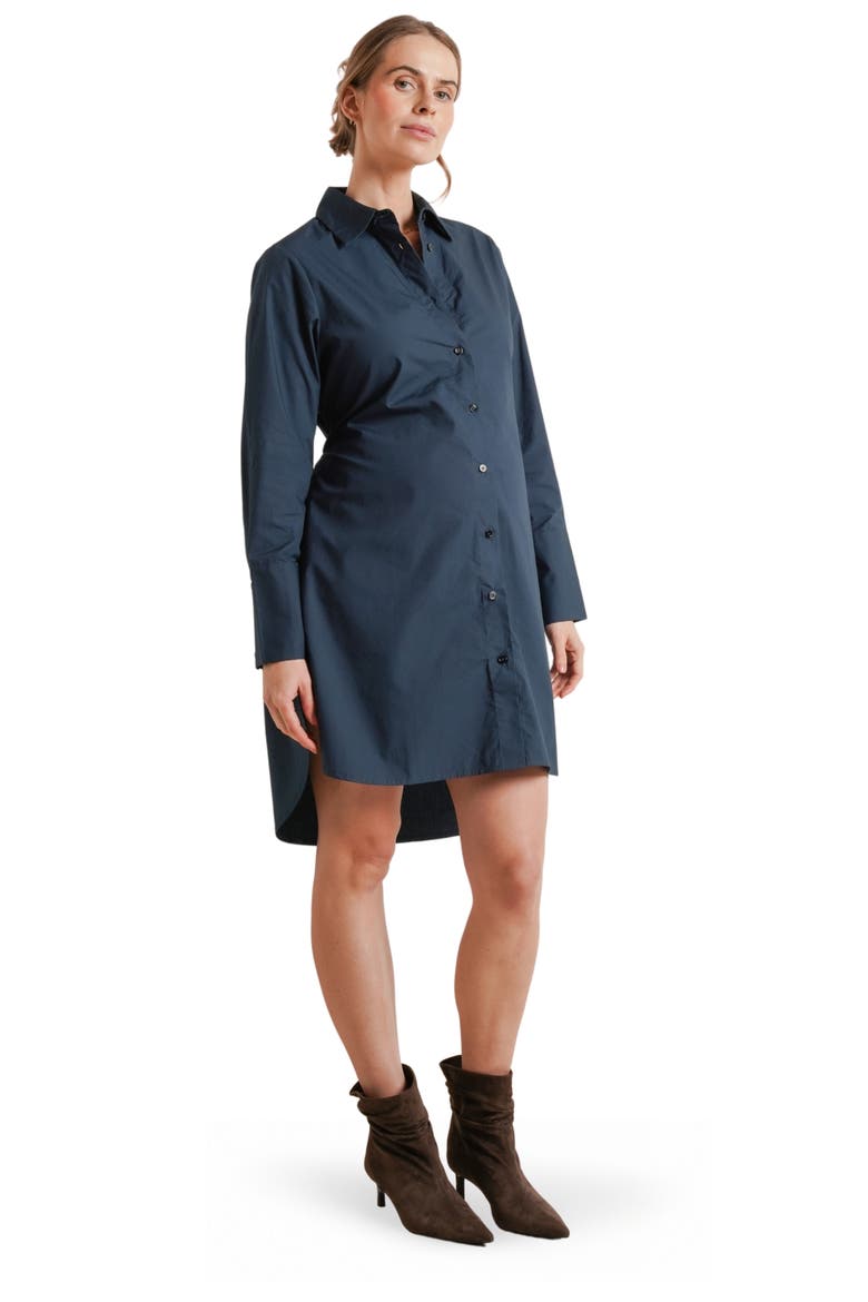 Weekday Maternity & Nursing Button-Down Shirtdress, Alternate, color, Dark Teal