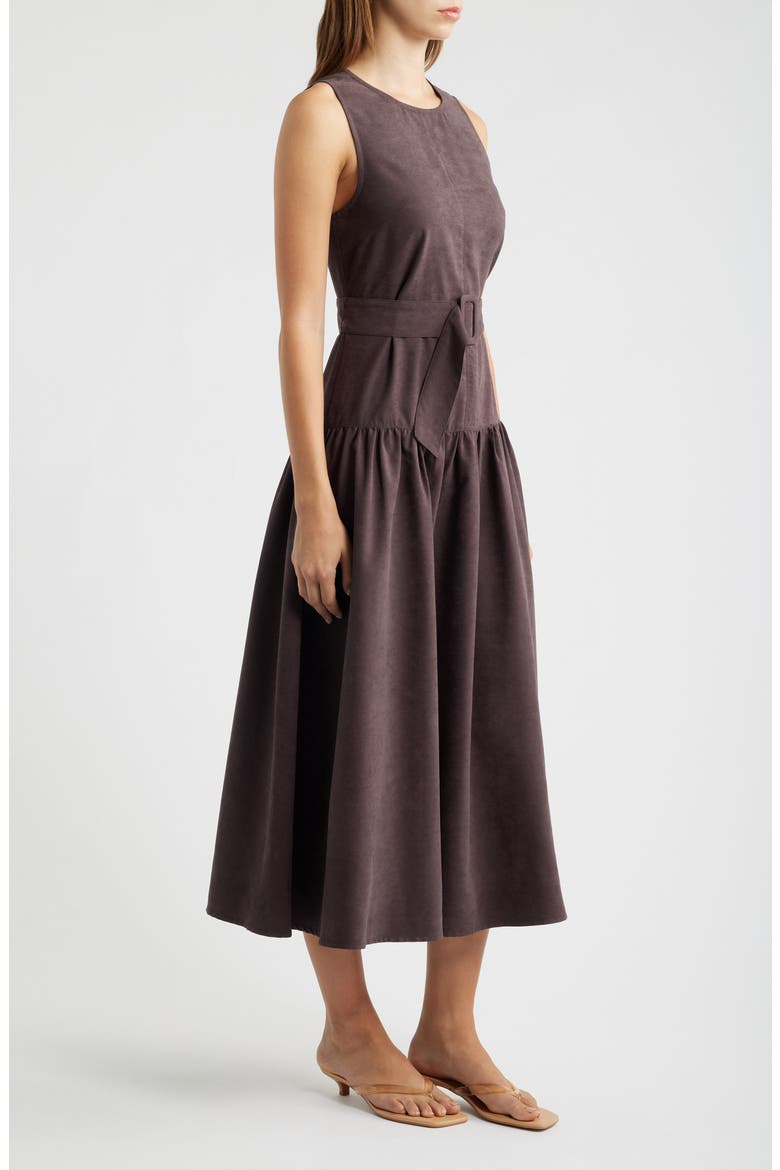 Belted Drop Waist Midi Dress, Alternate, color, BROWN