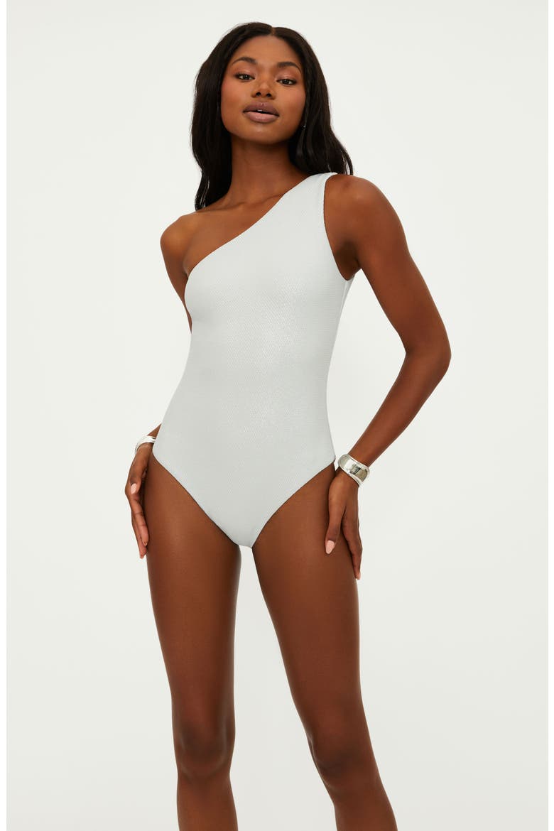 Alba Waffle One-Shoulder One-Piece Swimsuit, Alternate, color, SILVER SHINE