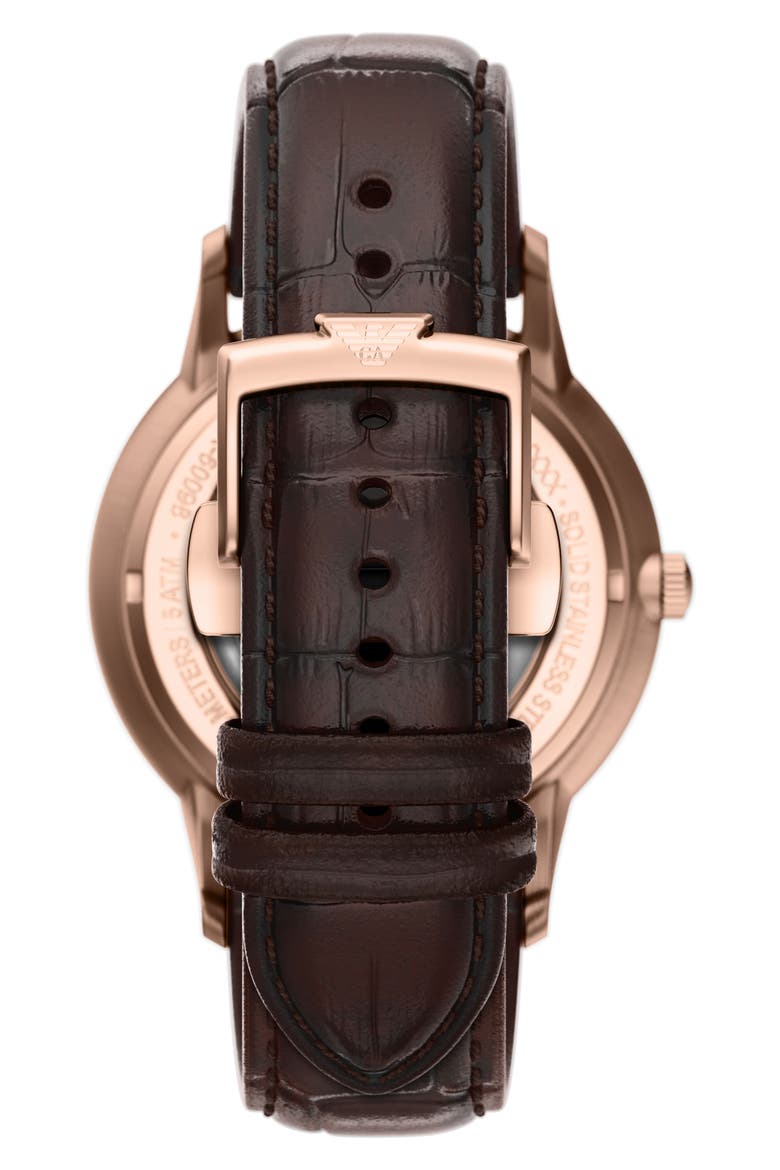 Archetipo Automatic Leather Strap Watch, Alternate, color, SILVER/ ROSE GOLD/ BROWN