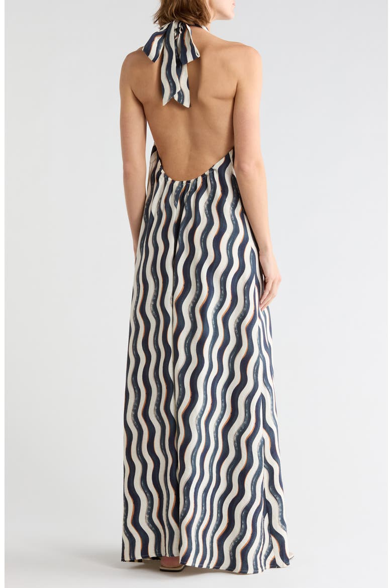 Ring Halter Maxi Cover-Up Dress, Alternate, color, WHITE/ NAVY WAVE