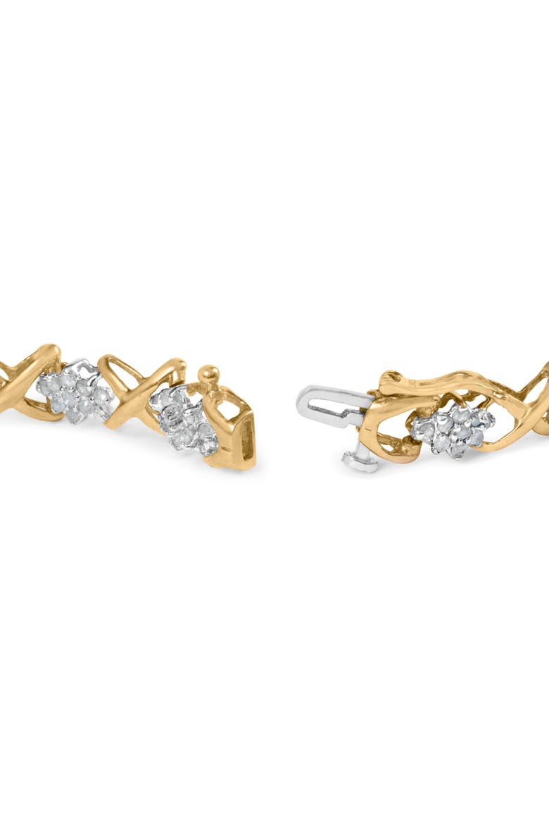 10k Yellow Gold 2.00 Cttw Diamond Cluster and Alternating "X" Link Bracelet, Alternate, color, Yellow