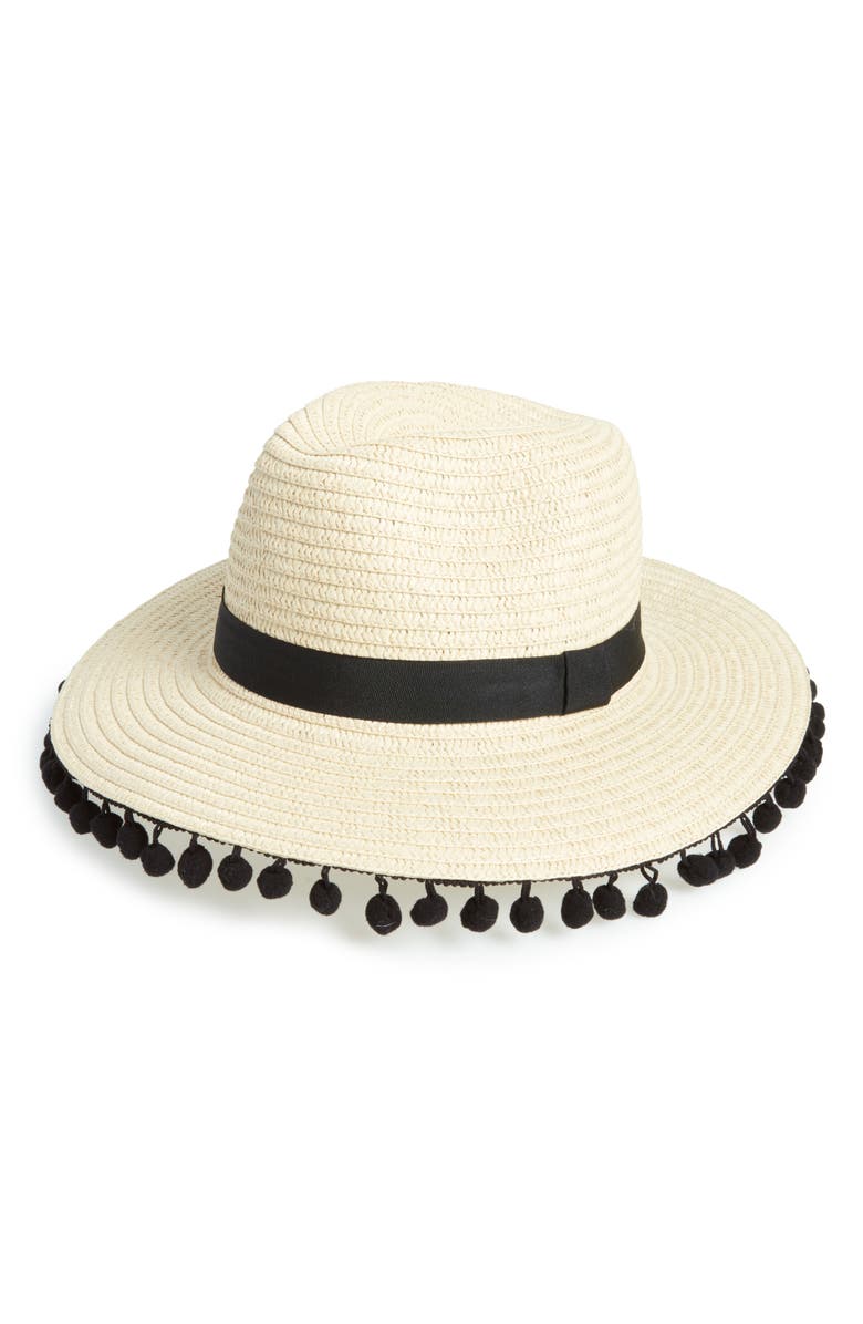 BP. Pompom Straw Fedora, Main, color, 