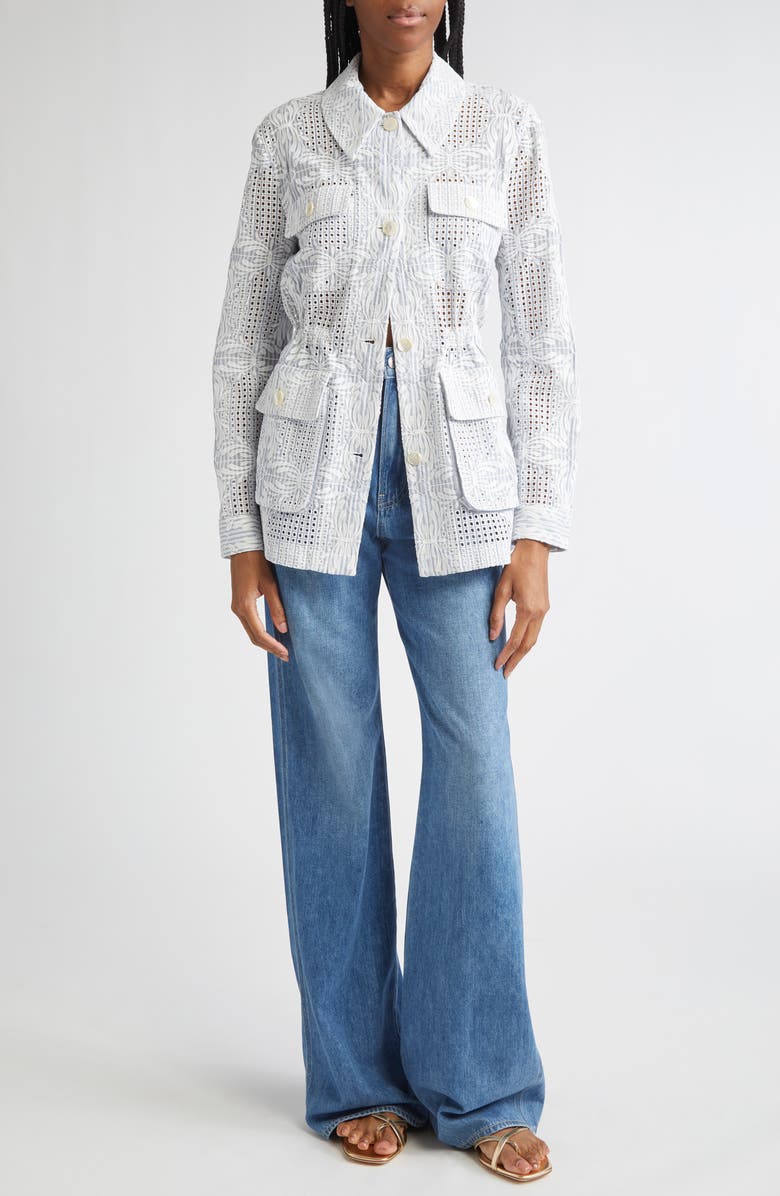 Veronica Beard Kiki Embroidered Eyelet Jacket, Alternate, color, Blue White